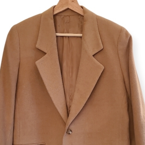 Vintage Nordstrom Womens 100% Camel Hair Blazer Tan 2 Button Front Pockets - Picture 3 of 17